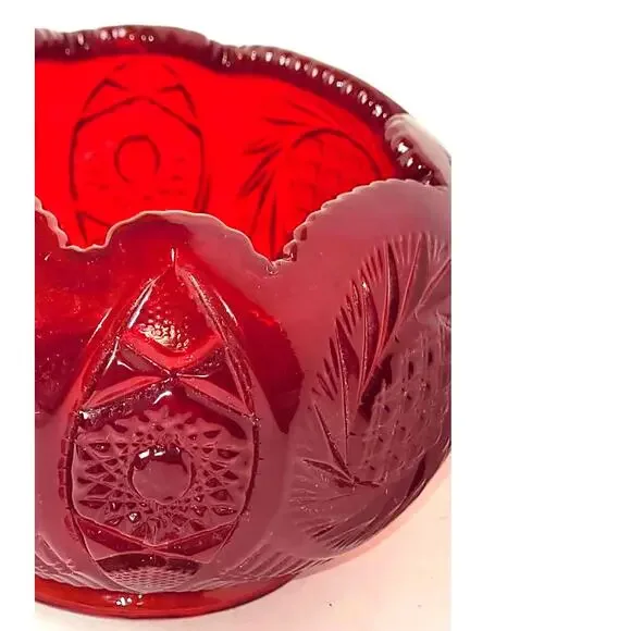 Deep Ruby Red Vintage Fenton Cut Crystal Bowl w/Pinwheel Star Glass Bowl - Picture 5 of 9